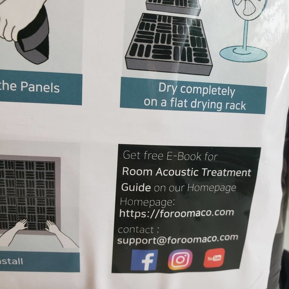 Foroomaco Acoustic Foam Panels Pack of 12 Sound Proofing Panels NIB Sealed - Picture 9 of 9